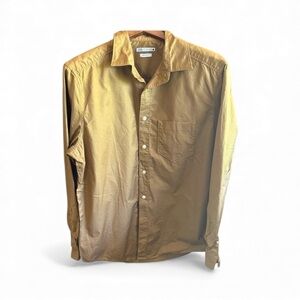 Golden Button-Up Shirt Mens Casual Dress Shirt 100% Cotton Blouse Top Size Large